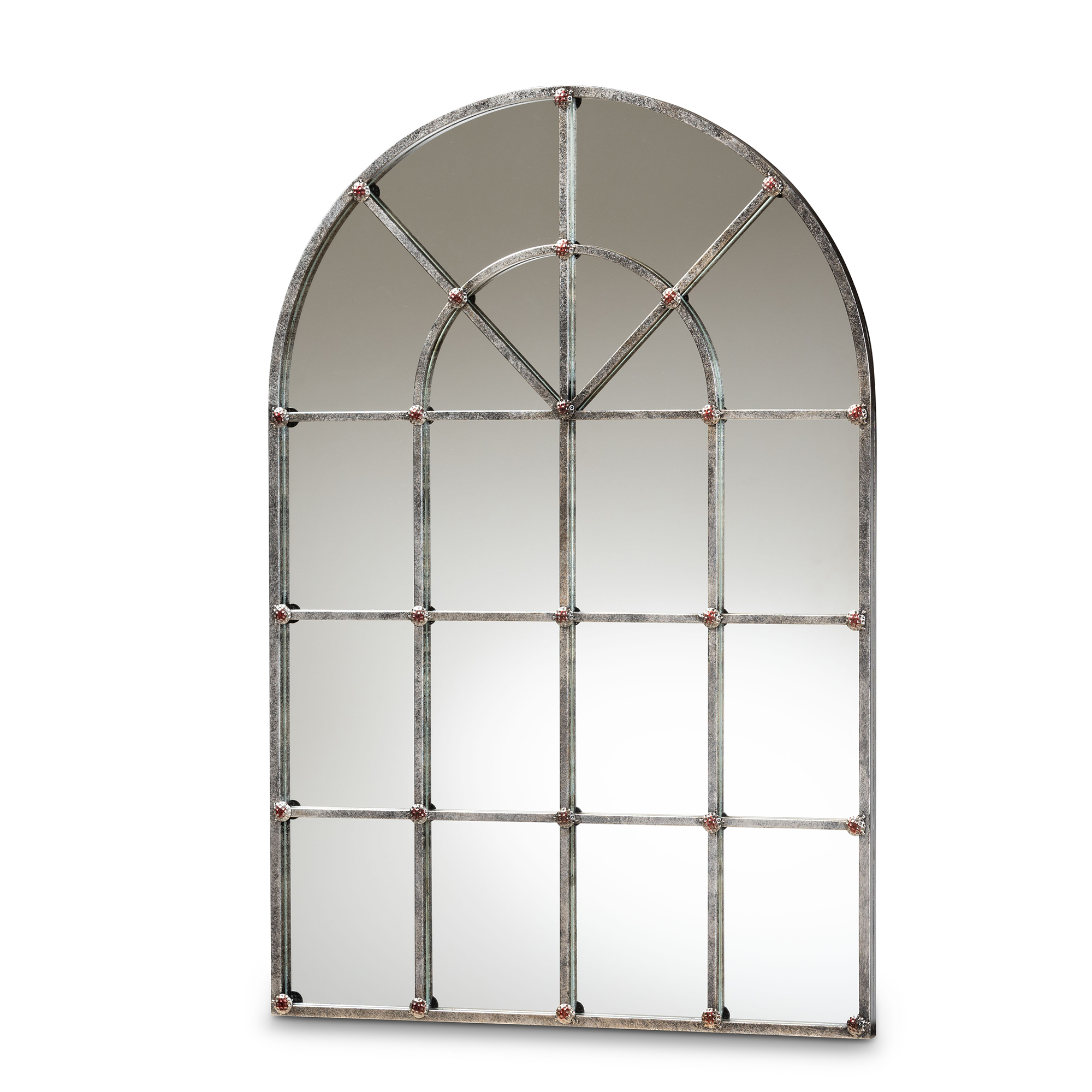 Baxton Studio Newman Vintage Farmhouse Antique Silver Finished Arched Window Accent Wall Mirror